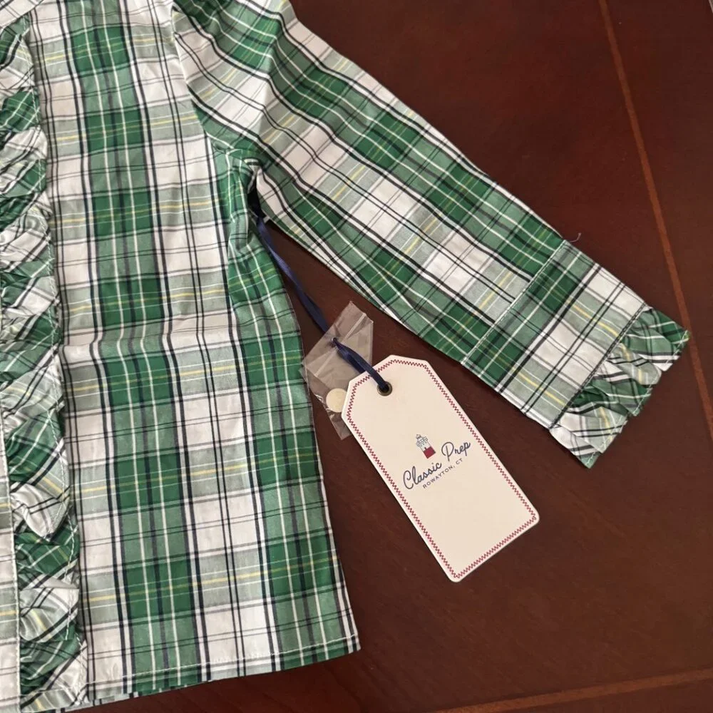 New Classic Prep Kids Childrens Girls Ginny Ruffle Front Button Down Plaid 2T